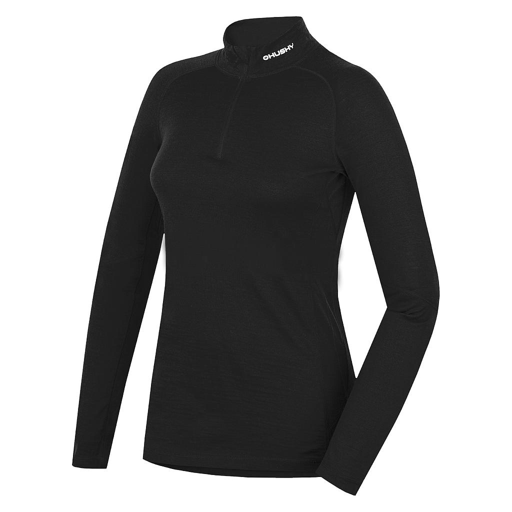 Dámske termo tričko Husky Merino s dlhými rukávmi a zipsom čierne XL
