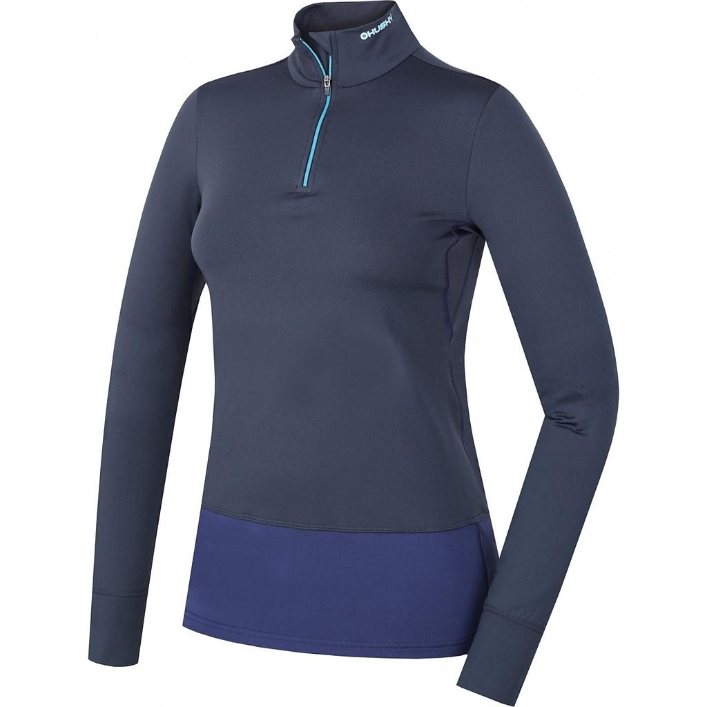 Dámske termo tričko Husky Active Winter Long s dlhými rukávmi a zipsom modré L